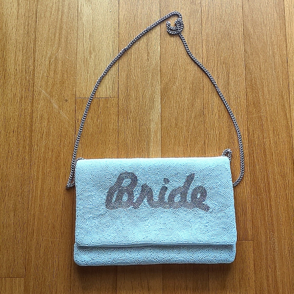 Francesca's Shirdee "Bride" beaded white/Ivory/silver crossbody bag like new!!